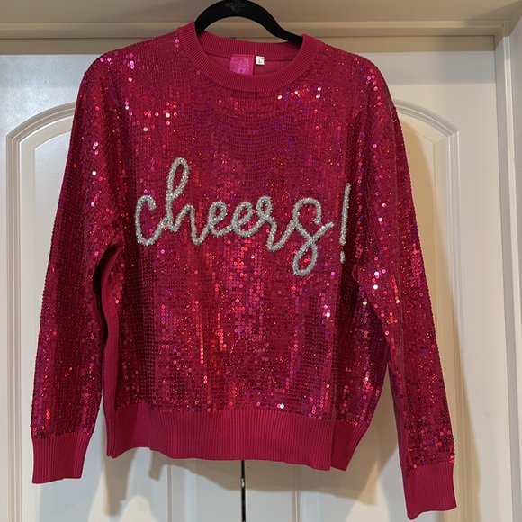 NWOT Tags QOS “cheers” pink sweater - Picture 2 of 2